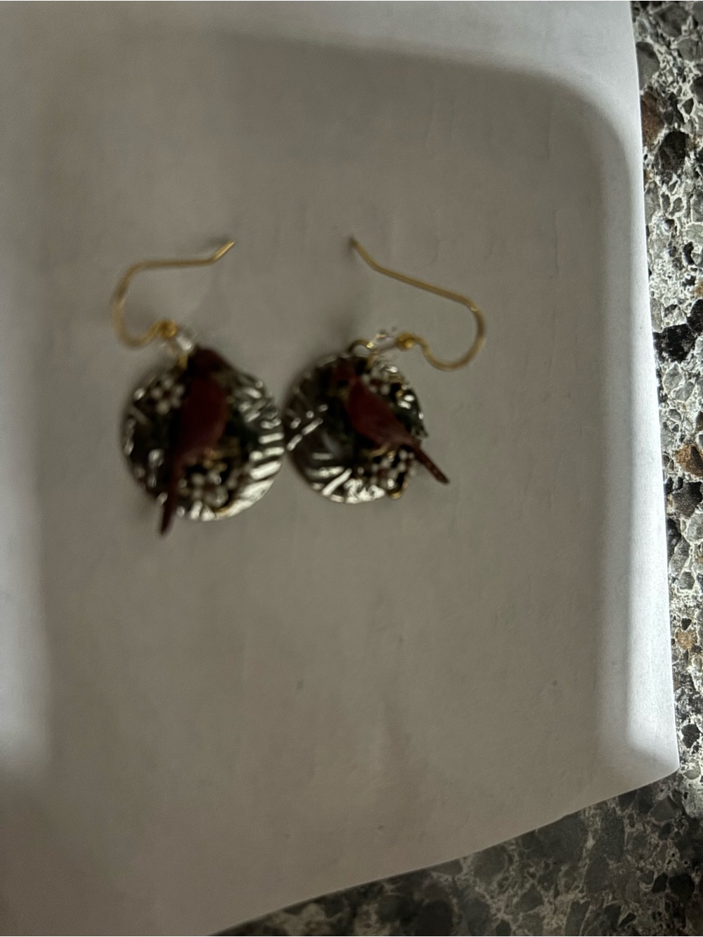 Silver frosted Cardinal with flowers earrings.